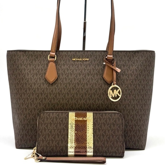 Michael Kors Sheila Large Logo Tote Bag & Matching Continental Wallet Brown - Picture 2 of 12